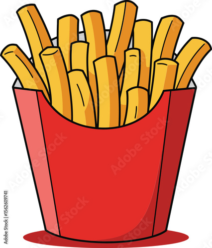 French fries in red container fast food snack isolated on white background natural flow 