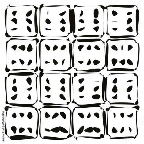 Playful tile icon. Abstract square pattern. Doodle block Vector. Whimsical grid design.