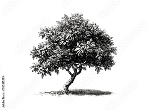 Hand-drawn vintage pecan tree engraving, botanical art, rustic woodland design, eco print, black sketch, old style engraving, retro tree illustration, nature plant, natural forest drawing