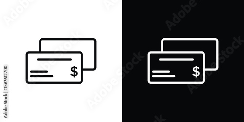 Cheque icon symbol in thin line, outline and stroke style for apps