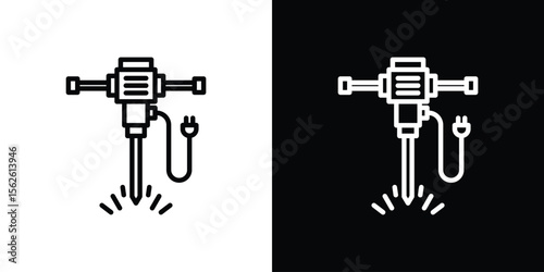 Hydraulic breaker icon symbol in thin line, outline and stroke style for apps