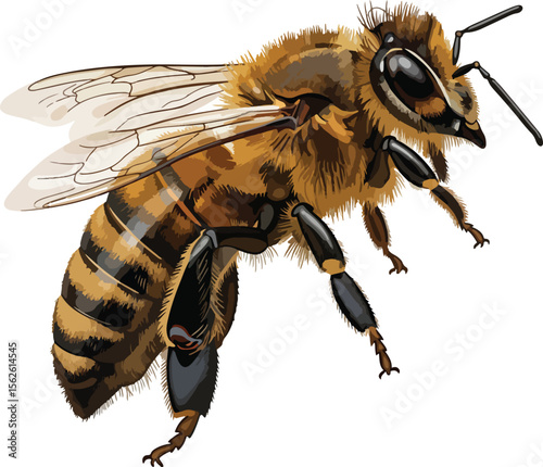 Detailed Vector Illustration of a Honeybee side view
