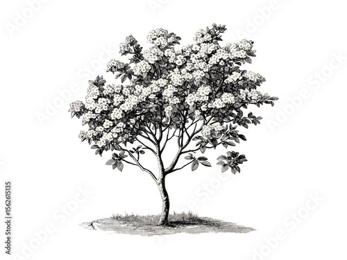 Redbud Tree botanical art vintage engraving, hand-drawn black sketch, nature flowers, eco-friendly print, retro woodland wall decor, spring bloom illustration, antique style drawing