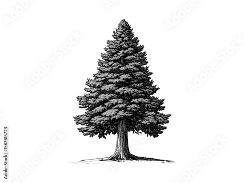 Redwood Tree botanical illustration, vintage engraving, retro tree art, black sketch, eco-friendly print, redwood bark detail, woodland wall art, classic nature drawing, organic decor