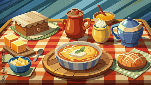On a picnic-style table, grits with cheddar cheese and butter steam gently in a ceramic bowl, with a side of toast and apple butter creating a southern morning charm.