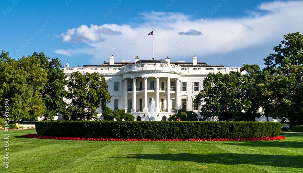 Naklejka premium White House with American Flag in Daylight