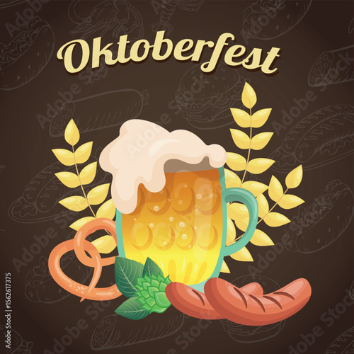 Munich International Beer Festival Oktoberfest, advertising background - Vector illustration