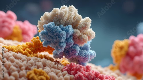 Natural molecular structure showing estrogen receptor binding with protein complex and cell interaction detailed biological scientific visualization