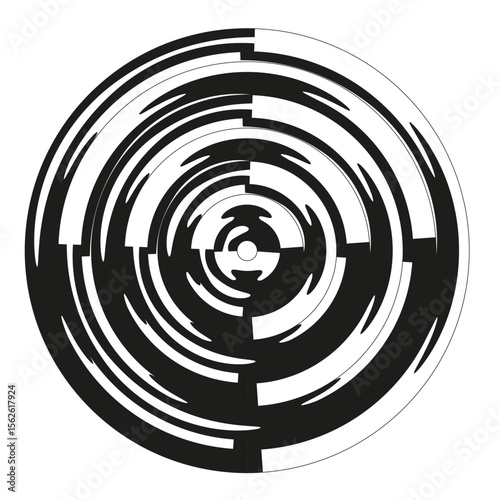 Circular maze symbol. Abstract labyrinthine design. Geometric vector icon.