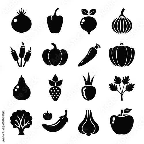 Farm Fresh Vegetables & Fruits Icons Set