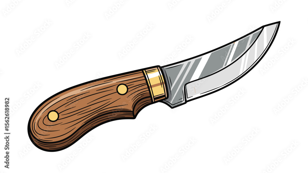 Obraz premium Hunting Knife Illustration with Wooden Handle and Steel Blade for Outdoor Adventures and Survival