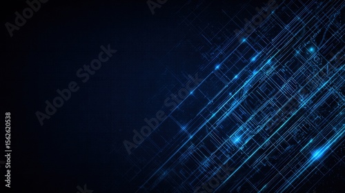 Abstract futuristic digital technology background with glowing blue lines and nodes representing data streams and digital connections
