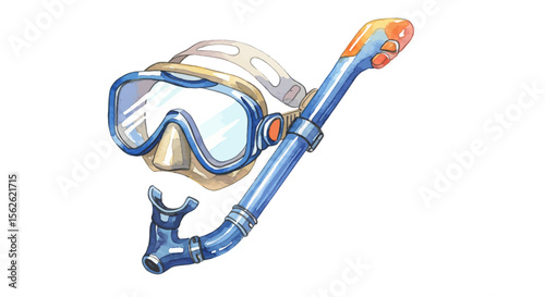 Watercolor Illustration of Snorkel and Mask, Perfect for Summer Adventures and Diving