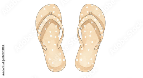 Pastel Beige Flip Flops with White Polka Dots