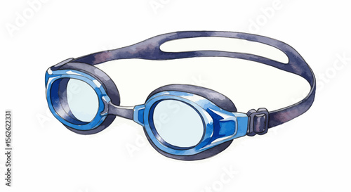 Watercolor Illustration of Blue Swimming Goggles on White Background
