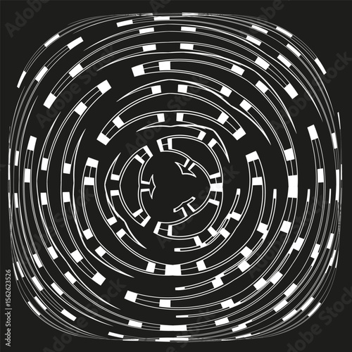 Circular maze icon. Concentric path design. Complex labyrinth Vector. On black background.