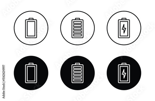 Battery icon set vector. battery charging symbol, battery charge level vector
