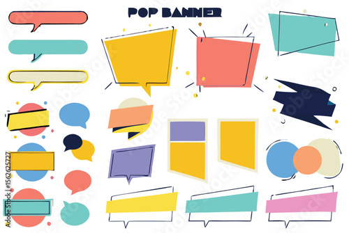 A collection of pop, colorful, and cute modern frame designs. Vector pop geometric banner set. Collection of colorful frame mem phis style square size. Abstract creative background.
