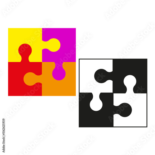 Colored puzzle square. Monochromatic puzzle design. Comparative vector icons