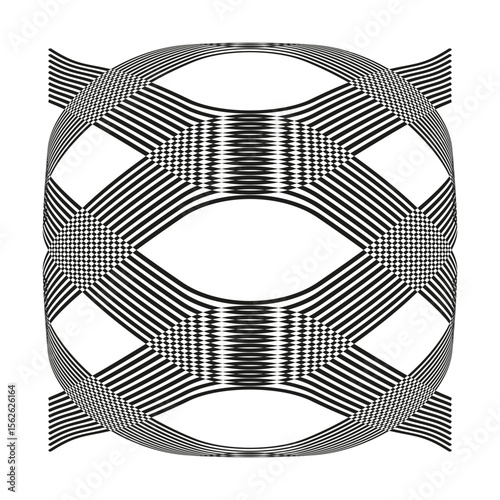 Elliptic loop icon. Double band pattern. Interwoven ring Vector. Symmetric orbital frame.
