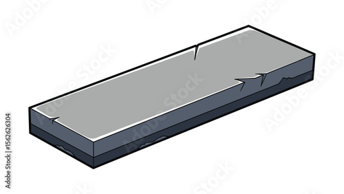 Stylized Cartoon Illustration of a Gray Rectangular Stone Slab with Cracks and Edge Wear