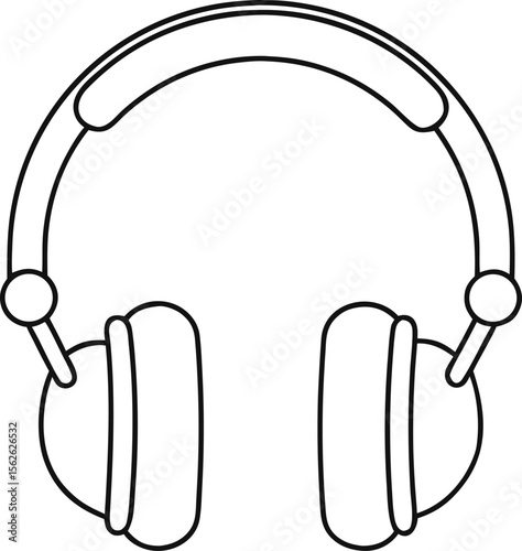 Continuous contour drawing of a pair of headphones with white background.