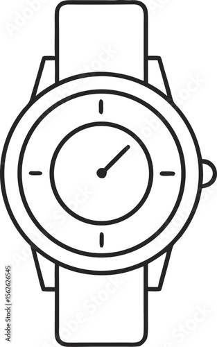 Minimalist line art of a wristwatch with white background.