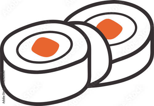 Minimalist line art of sushi roll (maki) pieces with white background.