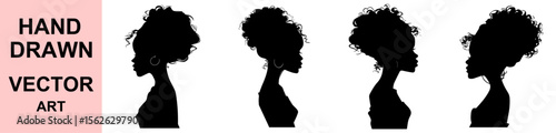 Black Woman Silhouette with Afro Curly Hair Profile Vector Illustration for African American Beauty Fashion Art and Ethnic Hair Design Isolated on White Background