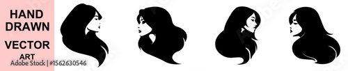 Beautiful woman profile hand drawn vector art with long hair, feminine silhouette, elegant hairstyle, makeup, beauty, fashion concept for branding or illustration