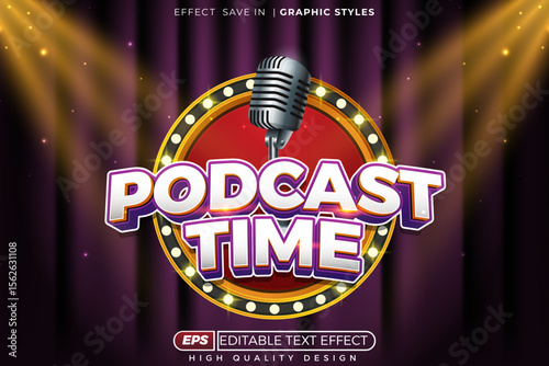 podcast time 3d editable text effect template