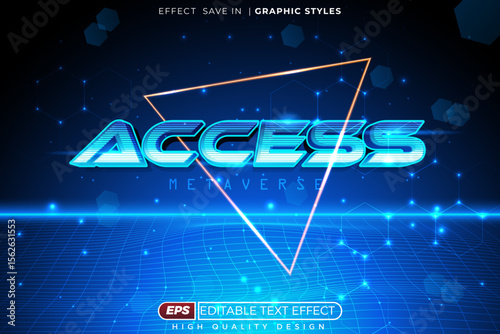 Editable 3d neon text effect access metaverse for gaming design