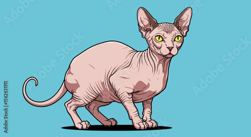 Elegant Sphynx Cat Illustration Hairless Feline Art