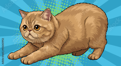Adorable Orange Exotic Shorthair Cat Illustration