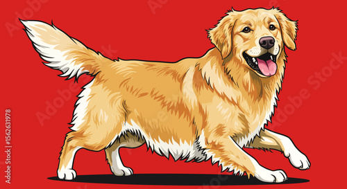 Golden Retriever Dog Illustration Happy Canine Artwork