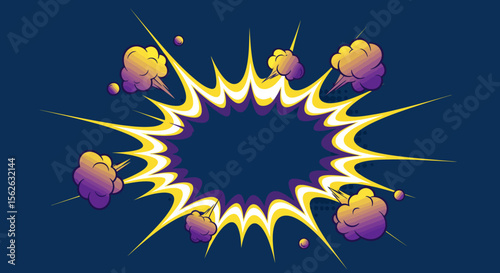 Dynamic Comic Book Explosion Shape Purple and Yellow Burst