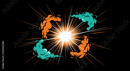 Vibrant Cartoon Explosion Bright Light and Colorful Smoke Burst