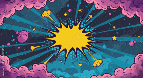 Cosmic Comic Book Explosion Vibrant Space Background Illustration