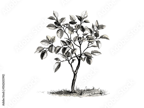 Hand-drawn Cottonwood Tree sketch, vintage botanical art, cottonwood leaves illustration, retro nature print, old engraving style, woodland decor, detailed engraving, rustic tree art