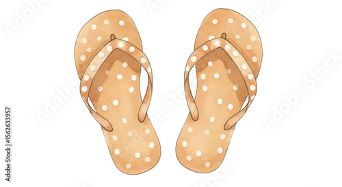 Watercolor illustration of polka dot flip flops on a white background