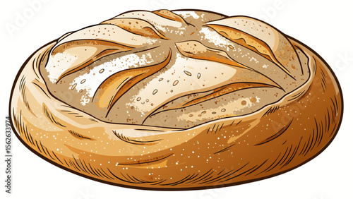 A round ciabatta loaf, with flour-dusted top and open crumb, sits softly lit against a white backdrop, highlighting the irregular shape and artisanal quality of the Italian bread.