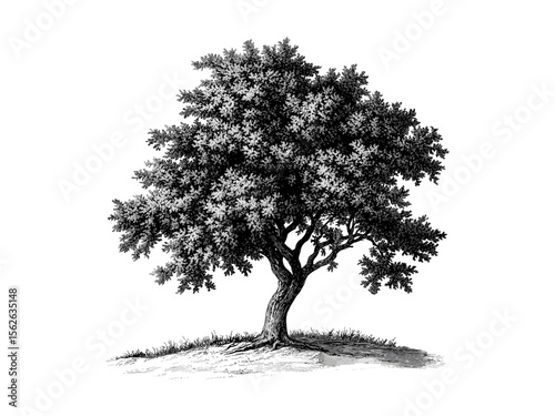 Vintage hand-drawn elm tree illustration, botanical art, rustic woodland decor, black sketch engraving, eco-friendly print, old engraving style, nature branches, forest wall art