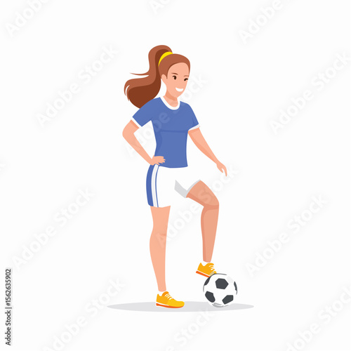 Vector Illustration of Female Soccer Player Ready to Kick