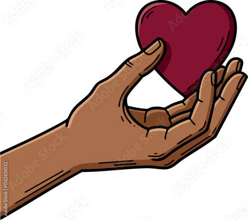 Hand holding red heart symbol of love care kindness and compassion vector illustration artwork