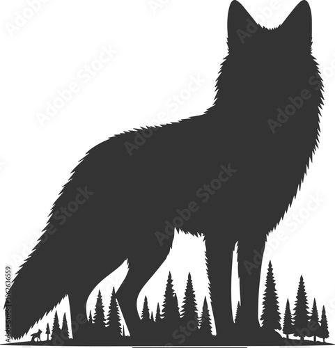 Coyote mammal wild animal black vector silhouette