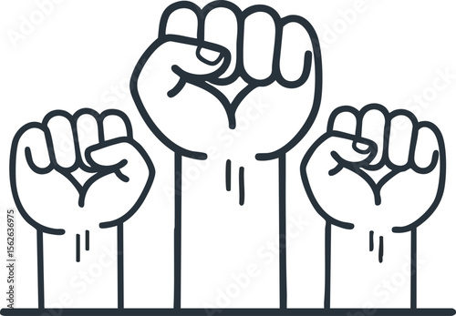 Raised fists power symbol vector icon representing strength unity and resistance in simple line art style