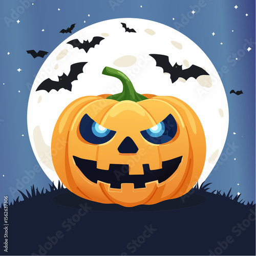 Spooky Halloween Jack-o'-lantern Under the Full Moon A Festive Illustration