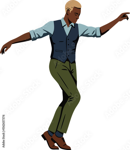 Man dancing stylishly in vest and trousers with confident pose vector illustration