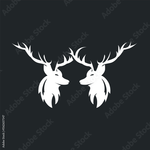 deer logo design deer hunter concept with black silhouette illustration of simple minimalist animal product brand template