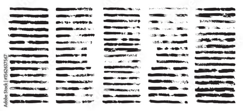 Black rough horizontal brush strokes arranged in 5 uneven columns
